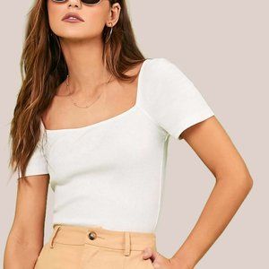5/$25 cotton white rib-knit square neck tee basics